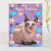 銀色の猫の花のカード カード (黄色い花)