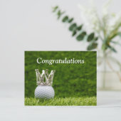 銀色の王冠のゴルフボール おめでとうございます ポストカード (スタンド正面)