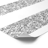 銀色の白ストライプいグリッタープリント ポスター (角)