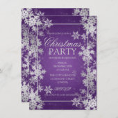銀色の紫の箔の雪片クリスマスパーティー 招待状 (正面/裏面)