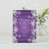 銀色の紫の箔の雪片クリスマスパーティー 招待状 (スタンド正面)