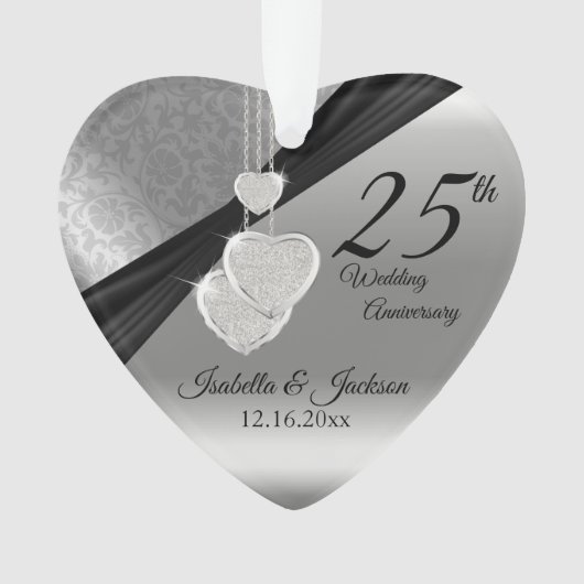 銀色の結婚25周年記念の記念品 オーナメント (正面)