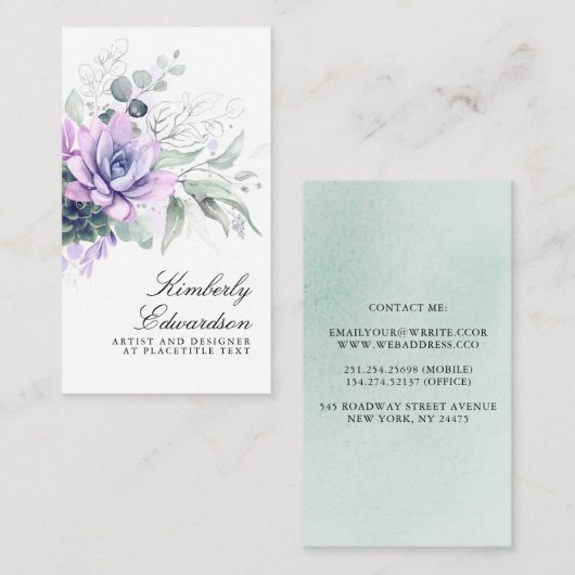 銀色の緑のボホエレガントの葉の多肉植物 名刺 (正面/裏面)