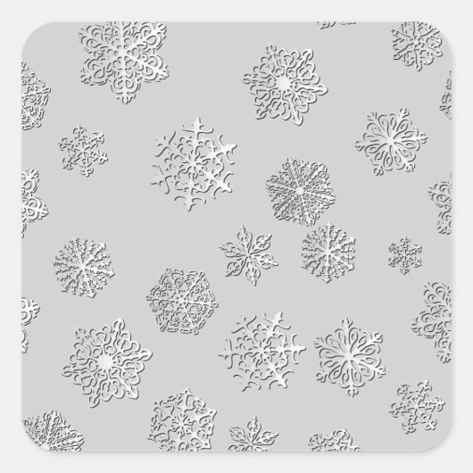 銀色の背景に銀色の3-d雪片を付ける スクエアシール (正面)