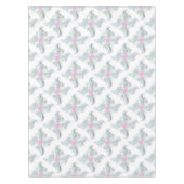 銀色の花と葉を使ったピンクの鳩 テーブルクロス (正面)