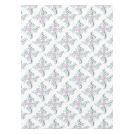 銀色の花と葉を使ったピンクの鳩 テーブルクロス (正面)