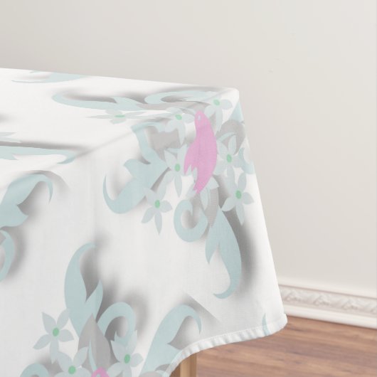 銀色の花と葉を使ったピンクの鳩 テーブルクロス (インサイチュ)