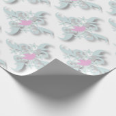 銀色の花と葉を使ったピンクの鳩 ラッピングペーパー (角)