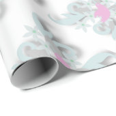 銀色の花と葉を使ったピンクの鳩 ラッピングペーパー (ロールコーナー)