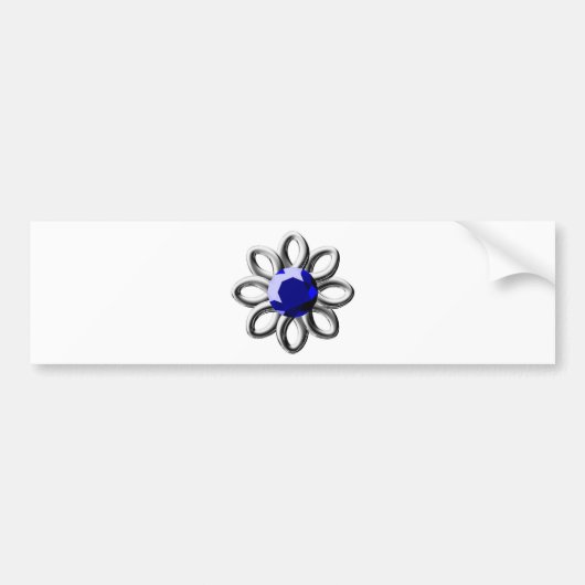 銀色の花と青い石 バンパーステッカー (正面)