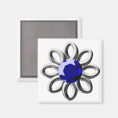 銀色の花と青い石 マグネット (正面/裏面)
