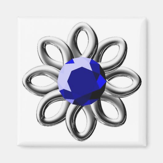 銀色の花と青い石 マグネット (正面)