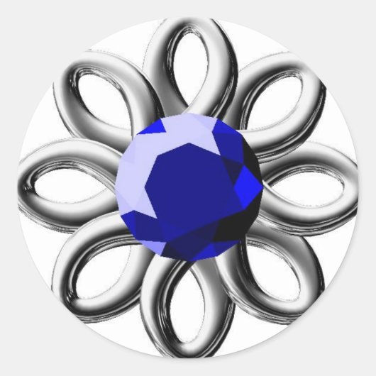 銀色の花と青い石 ラウンドシール (正面)