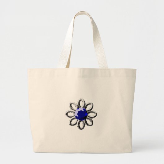銀色の花と青い石 ラージトートバッグ (正面)