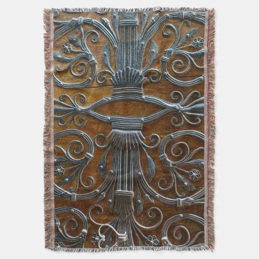銀色の茶色の木ファンキーのドア スローブランケット (正面縦)