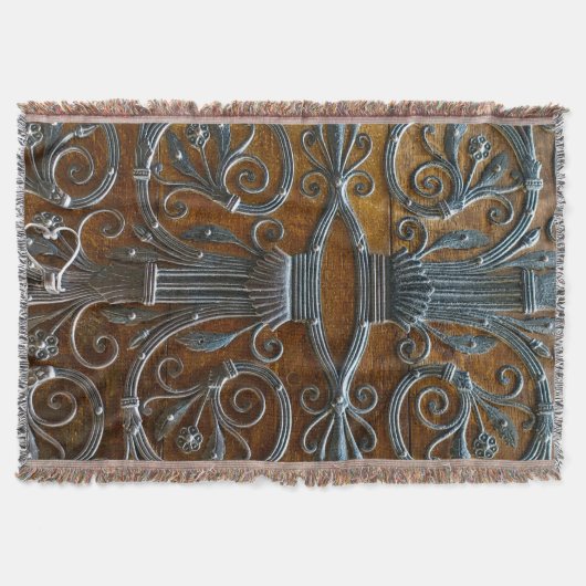 銀色の茶色の木ファンキーのドア スローブランケット (正面)