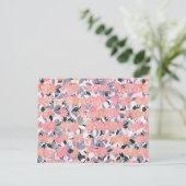銀色の葉の背景にピンクの花 ポストカード (スタンド正面)