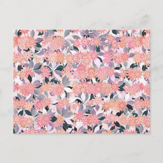銀色の葉の背景にピンクの花 ポストカード (正面)