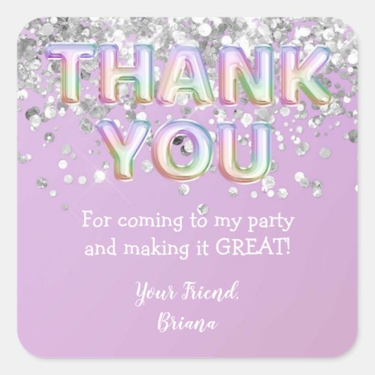 銀色の虹の風船に感謝 スクエアシール (正面)