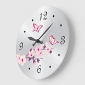 銀色の蝶と桜 ラージ壁時計 (傾斜)