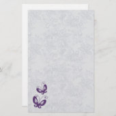 銀色の蝶の上に紫のフローラ結婚 便箋 (正面/裏面)