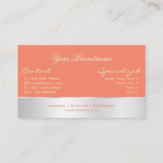 銀色の装飾と華やかなバラの花を添えた鮭 名刺 (裏面)