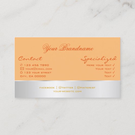 銀色の装飾を施した桃とゴージャスなバラ花 名刺 (裏面)