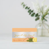 銀色の装飾を施した桃とゴージャスなバラ花 名刺 (スタンド正面)