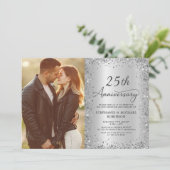 銀色の輝きを持つエレガントな結婚25周年記念フォトデザイン 招待状 (スタンド正面)