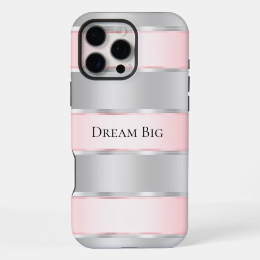 銀色の輝き ピンクのリボン iPhoneケース (裏面)