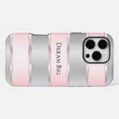 銀色の輝き ピンクのリボン iPhoneケース (裏面横)