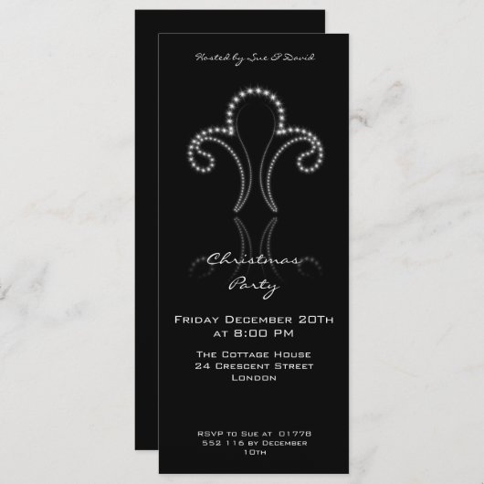 銀色の輝く星を持つパーティの招待状 招待状 (正面/裏面)