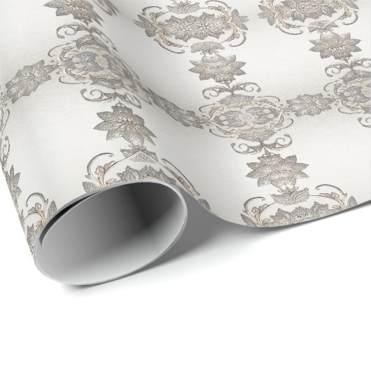 銀色の金色の花柄包装紙 ラッピングペーパー (ロールコーナー)