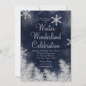 銀色の雪の結晶の企業の冬の不思議の国 招待状 (正面)