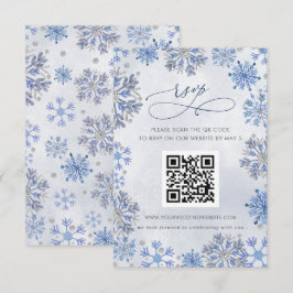 銀色の雪の結晶の冬の結婚式QRコード 出欠カード