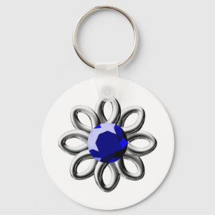 銀色の青い石の花 キーホルダー