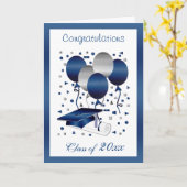 銀色の風船、モルタル、卒業証書 カード (黄色い花)