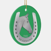 銀色の馬と馬蹄紋赤 セラミックオーナメント (右)