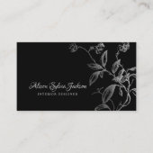 銀色の黒い高級エレガント植物葉 名刺 (正面)