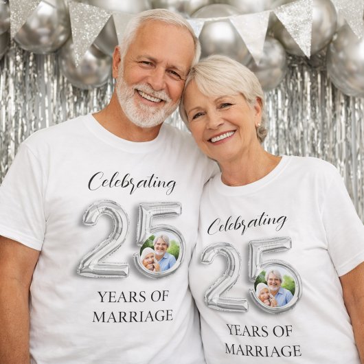 銀色の25回目の結婚記念日の写真 Tシャツ