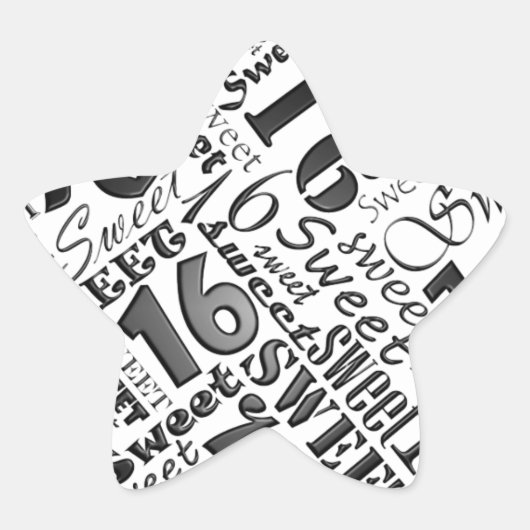銀色のSweet sixteen誕生パーティーのステッカー 星シール (正面)