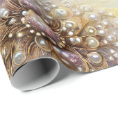 銀色エレガントの黄金の羽、ビーズ、真珠 ラッピングペーパー (ロールコーナー)