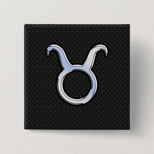 銀色クロム様おうし座〔占星術の〕十二宮図標識デコール 缶バッジ (正面)