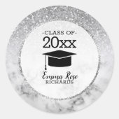 銀色グリッター/大理石卒業 ラウンドシール (正面)