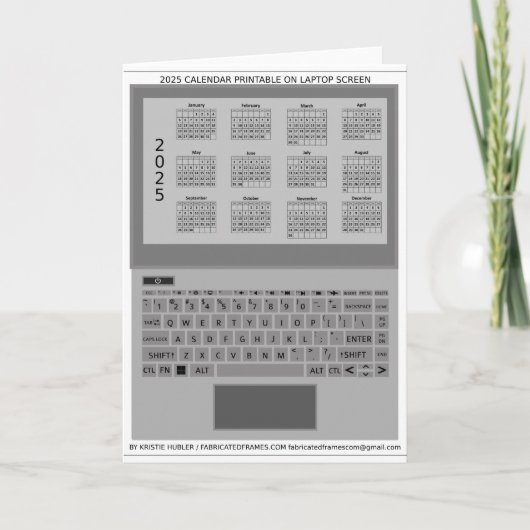 銀色ノートパソコンのキーボード 2025年カレンダー画面表示 カード (正面)