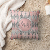 銀色ピンクのキラキラ色のハーレクインモノグラム クッション (ブランケット)
