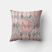 銀色ピンクのキラキラ色のハーレクインモノグラム クッション (裏面)