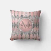銀色ピンクのキラキラ色のハーレクインモノグラム クッション (正面)