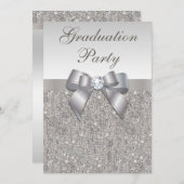 銀色フェイクの宝石が女の子の卒業パーティーを開く 招待状 (正面/裏面)