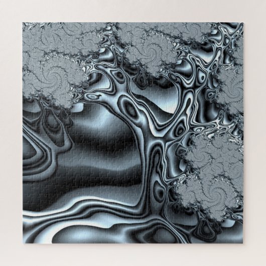 銀色ブルーのホログラフィックルックフラクタルツリー ジグソーパズル (縦)